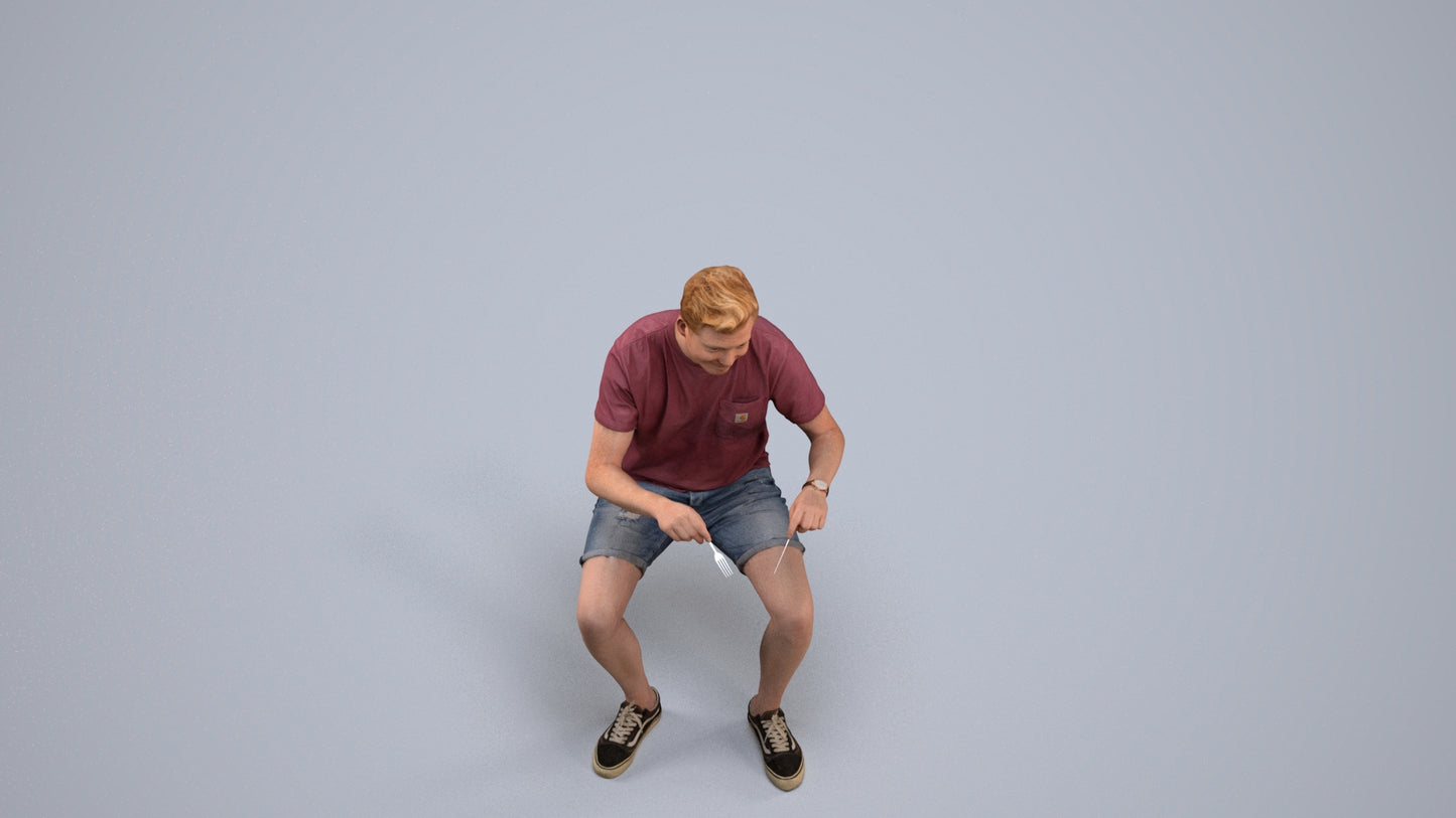 realistic 3D human man casual sitting, archviz people FBX OBJ for Blender, back view render