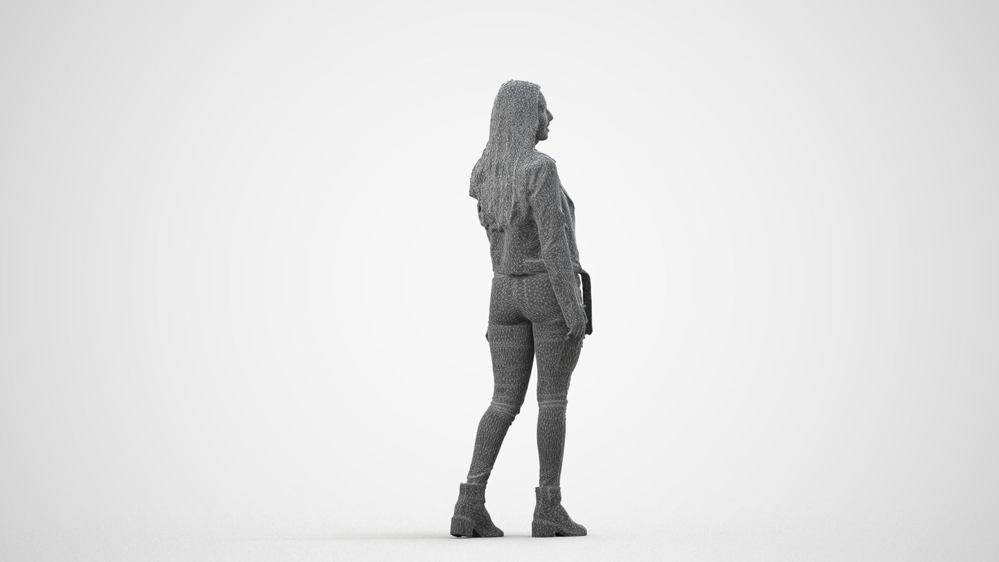 realistic 3D woman casual walking, scanned archviz people for Blender and 3ds Max, wireframe side view