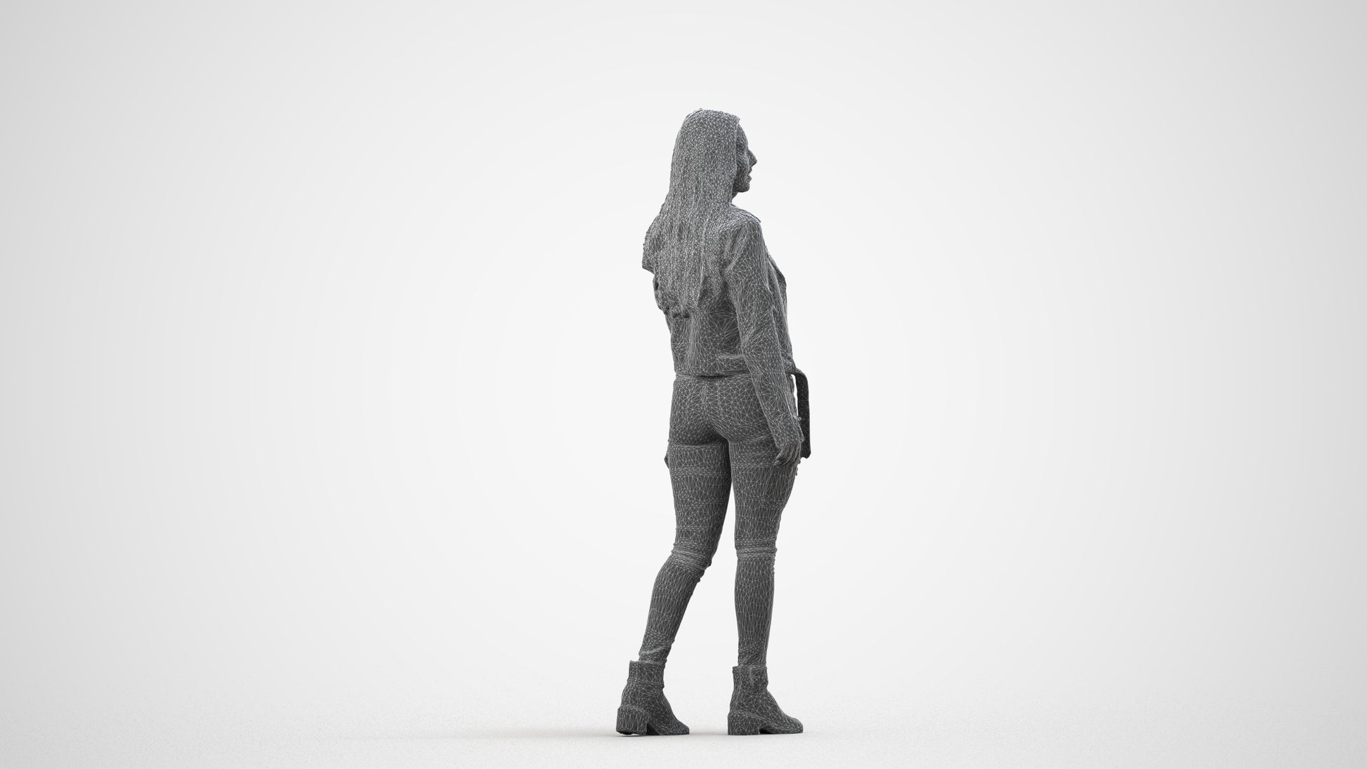 realistic 3D woman casual walking, scanned archviz people for Blender and 3ds Max, wireframe side view