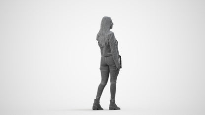 realistic 3D woman casual walking, scanned archviz people for Blender and 3ds Max, wireframe side view