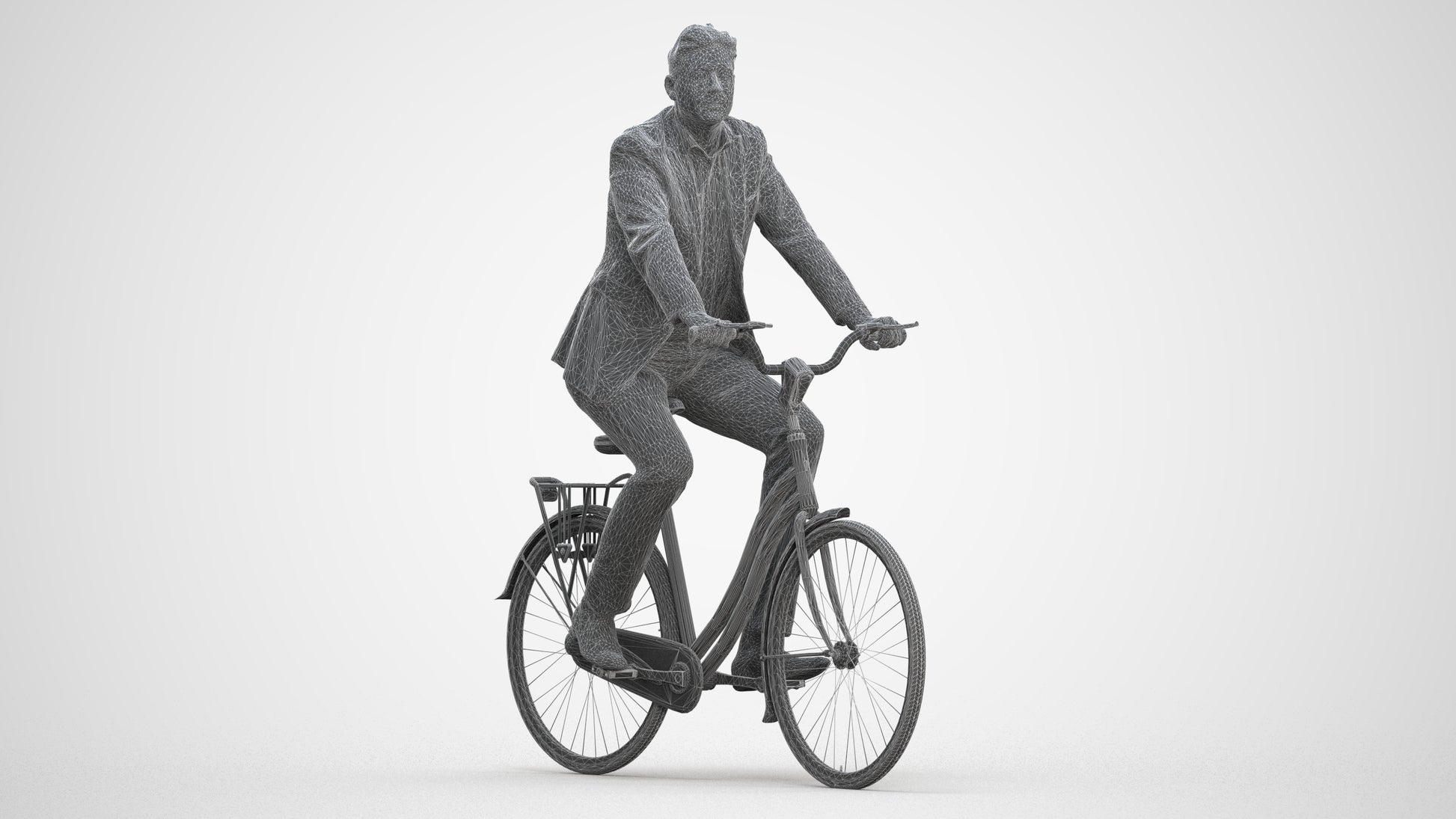 photogrammetry 3D man business cycling, realistic human model archviz FBX, three-quarter front view render