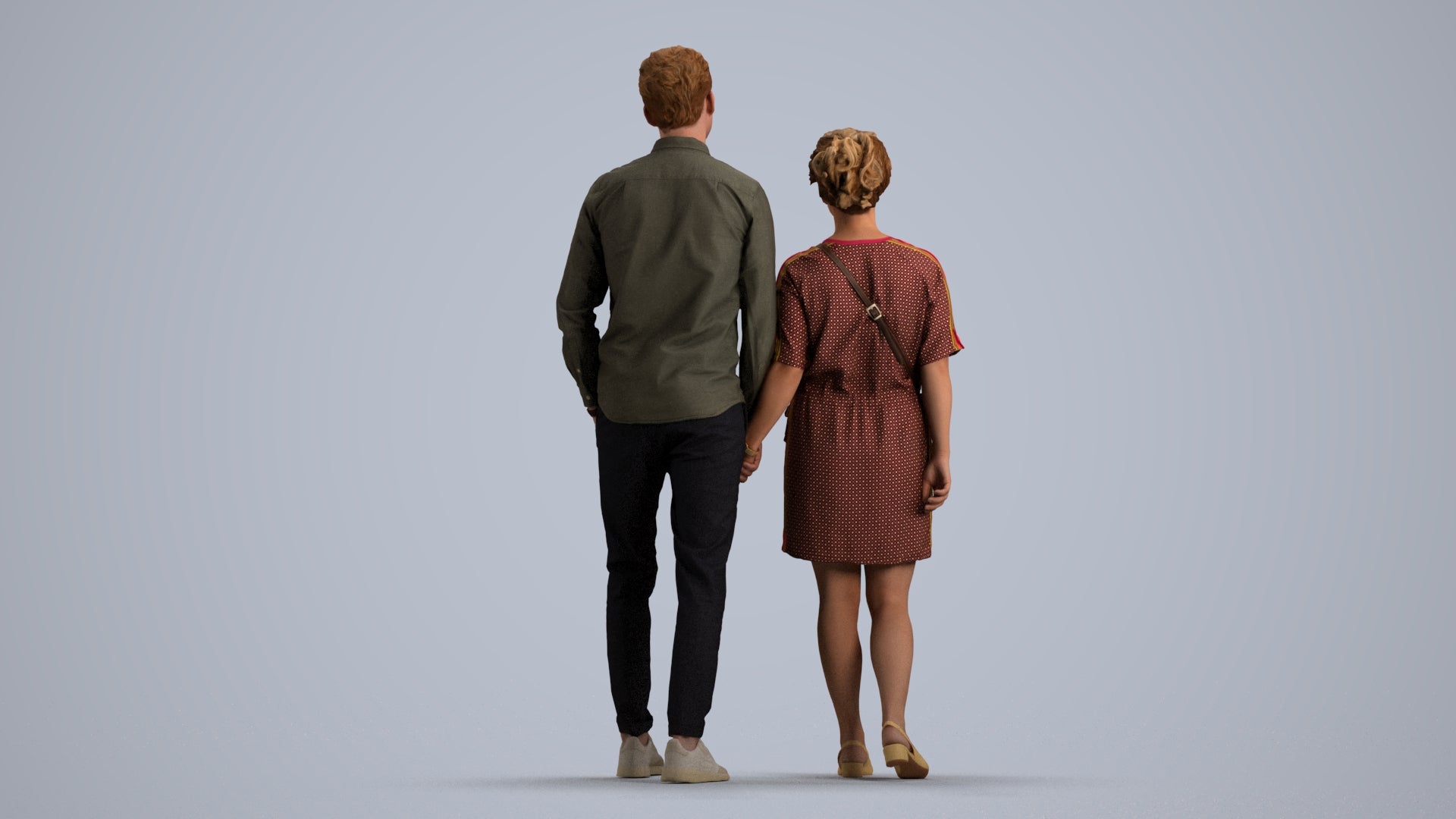 realistic 3D people woman casual couple, render-ready for V-Ray and Corona, FBX OBJ, front view render