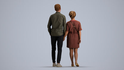realistic 3D people woman casual couple, render-ready for V-Ray and Corona, FBX OBJ, front view render