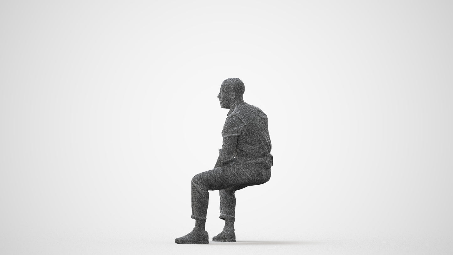 photogrammetry 3D man business sitting, realistic human model archviz FBX, square thumbnail