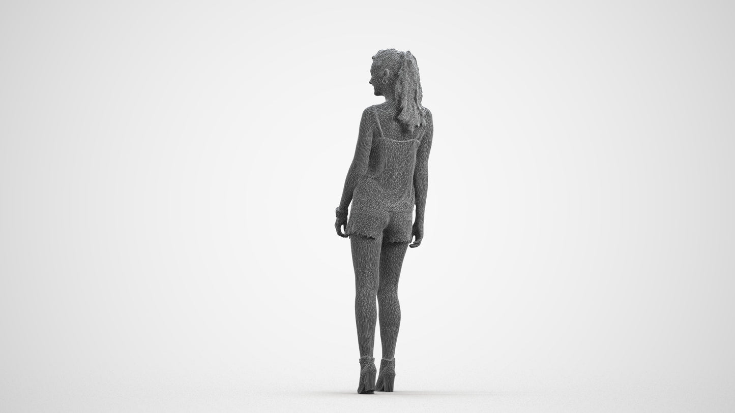 scanned 3D girl casual walking, photogrammetry people for Enscape and V-Ray, wireframe front view