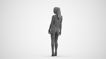 scanned 3D girl casual walking, photogrammetry people for Enscape and V-Ray, wireframe front view