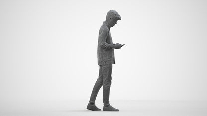 photogrammetry 3D man casual walking, realistic human model archviz FBX, wireframe side view
