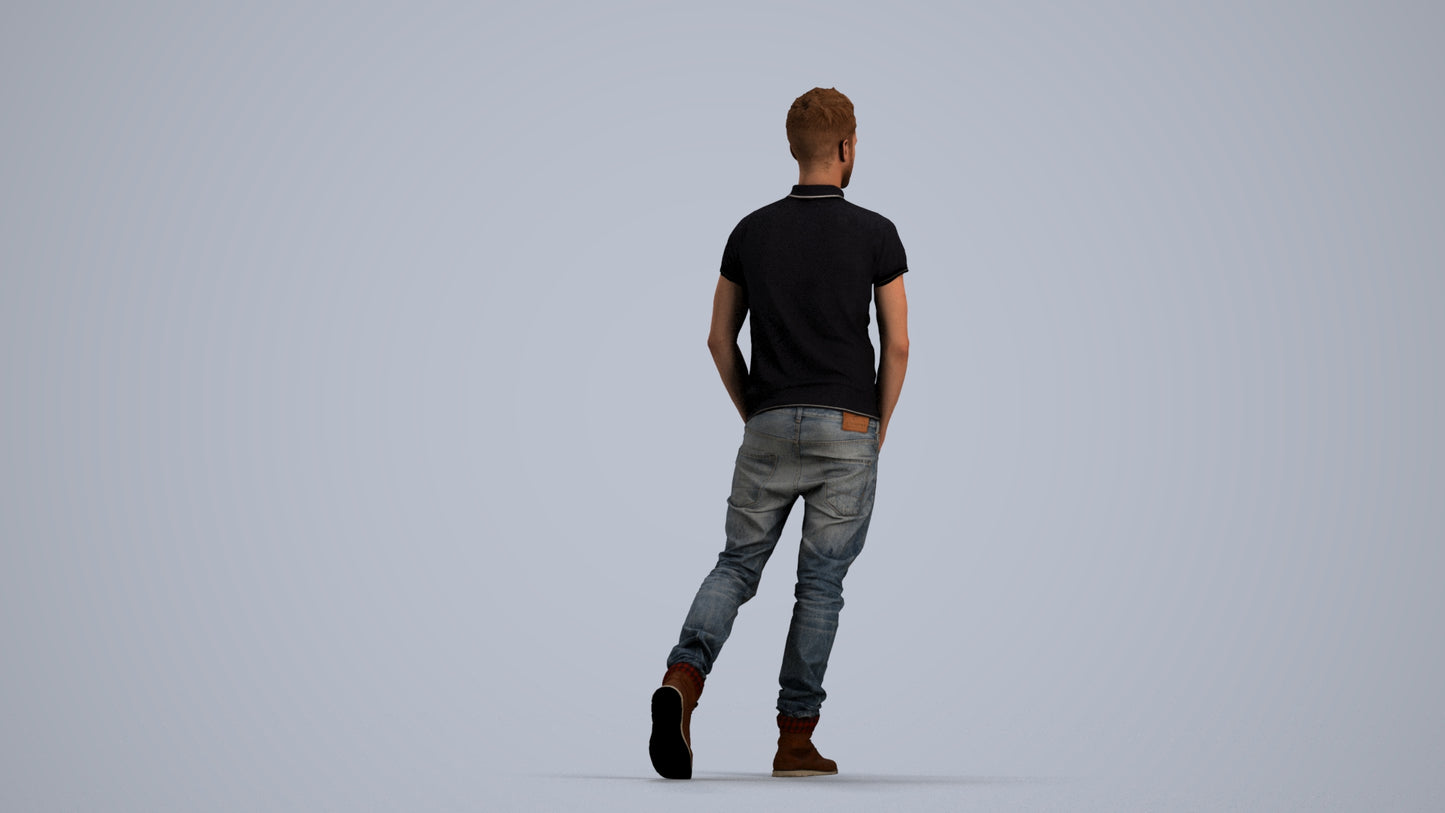 3D people model man casual walking, scanned human for 3ds Max rendering, front view render