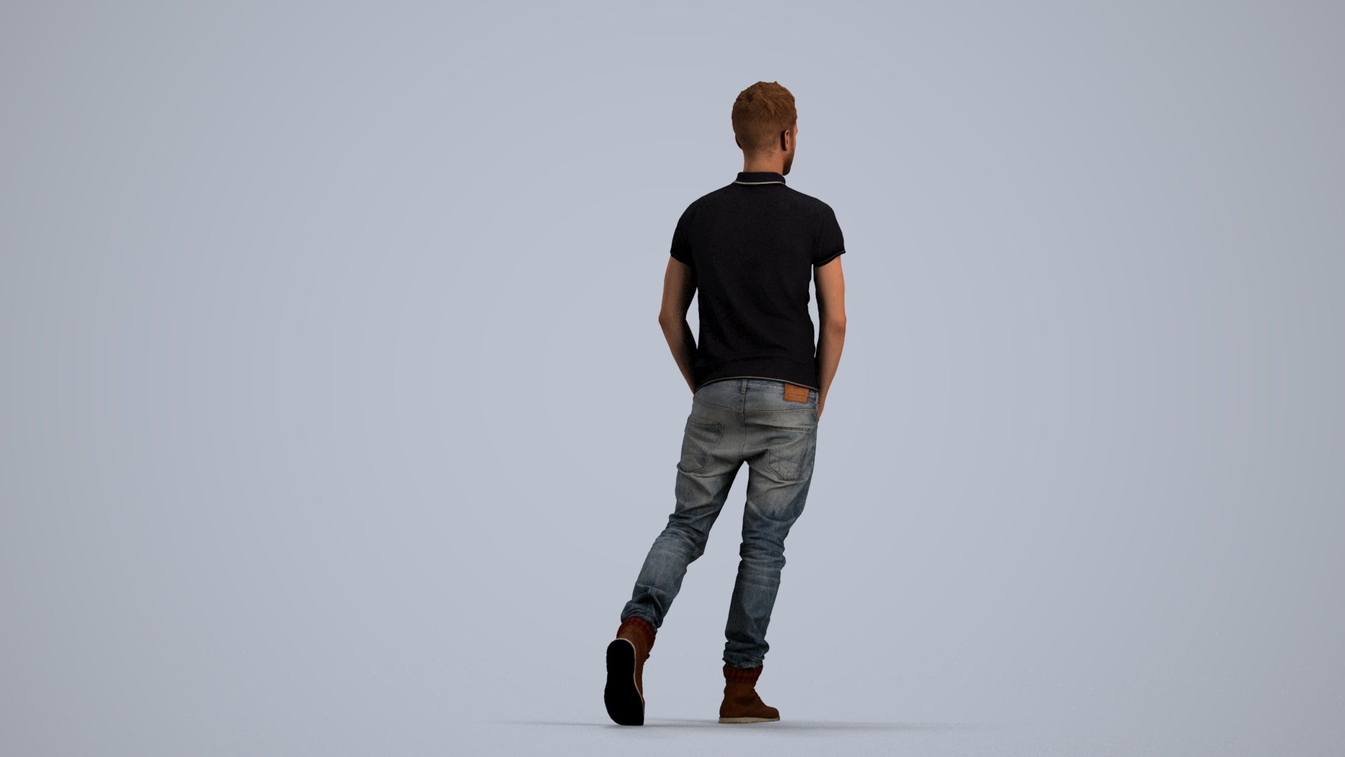 3D people model man casual walking, scanned human for 3ds Max rendering, front view render