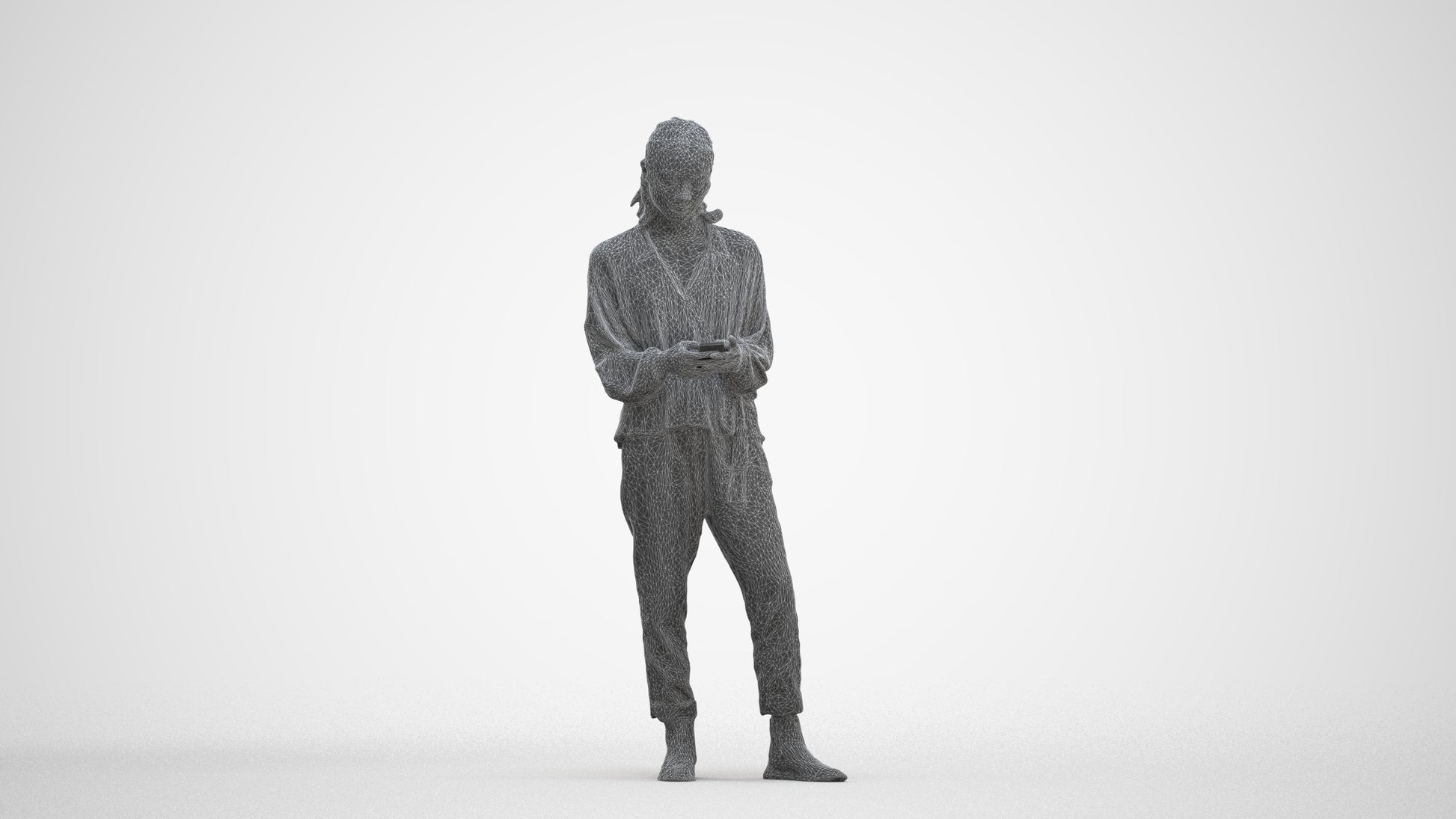 realistic 3D woman casual standing, scanned archviz people for Blender and 3ds Max, three-quarter front view render