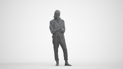 realistic 3D woman casual standing, scanned archviz people for Blender and 3ds Max, three-quarter front view render