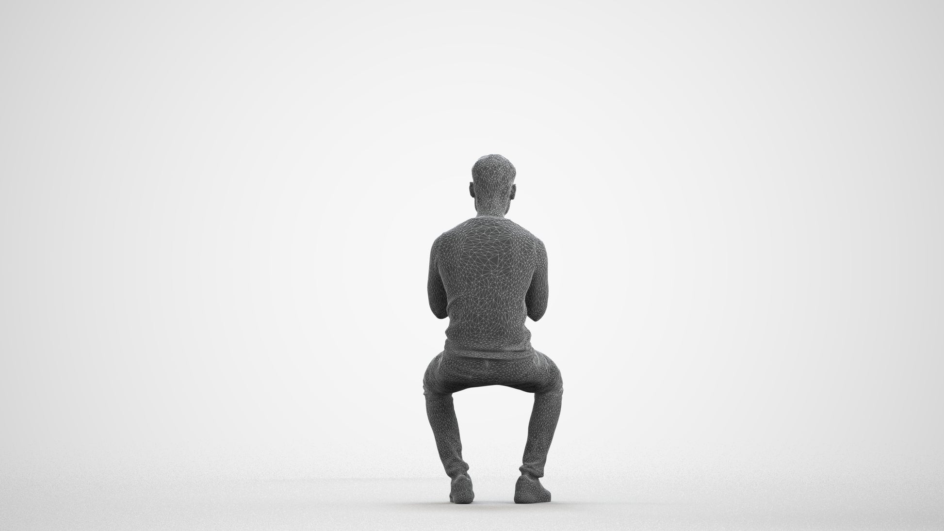 photogrammetry 3D man casual sitting, realistic human model archviz FBX, wireframe front view