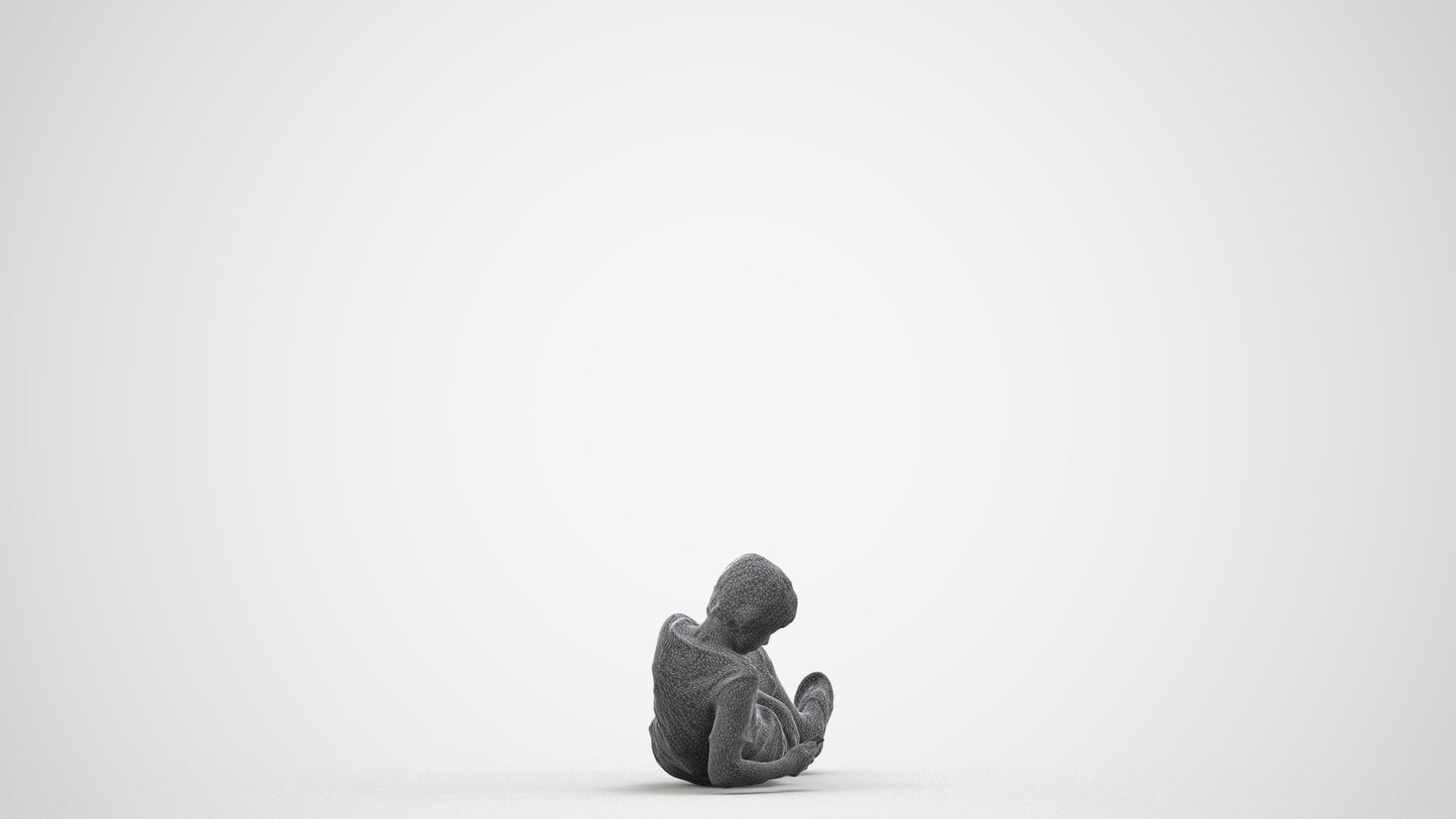 3D human model boy casual kids, photogrammetry scanned person for archviz, wireframe side view