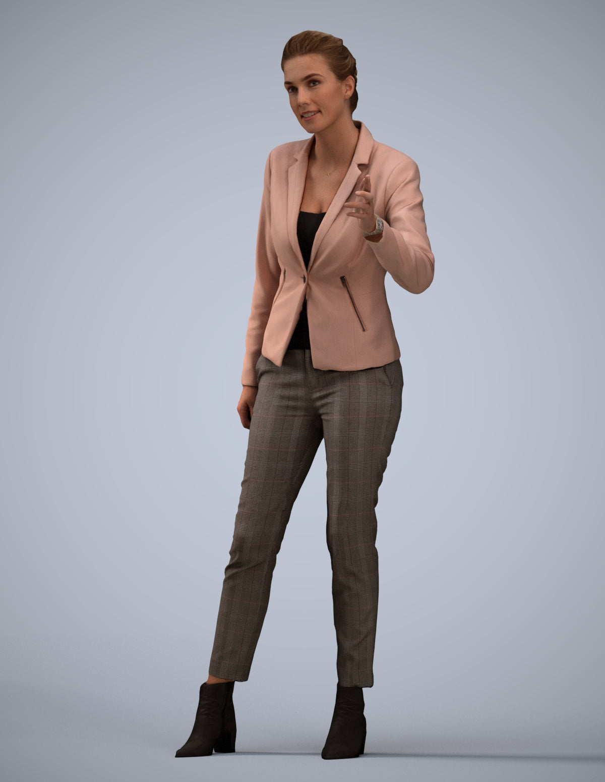 3D human model woman business, photogrammetry scanned person for archviz