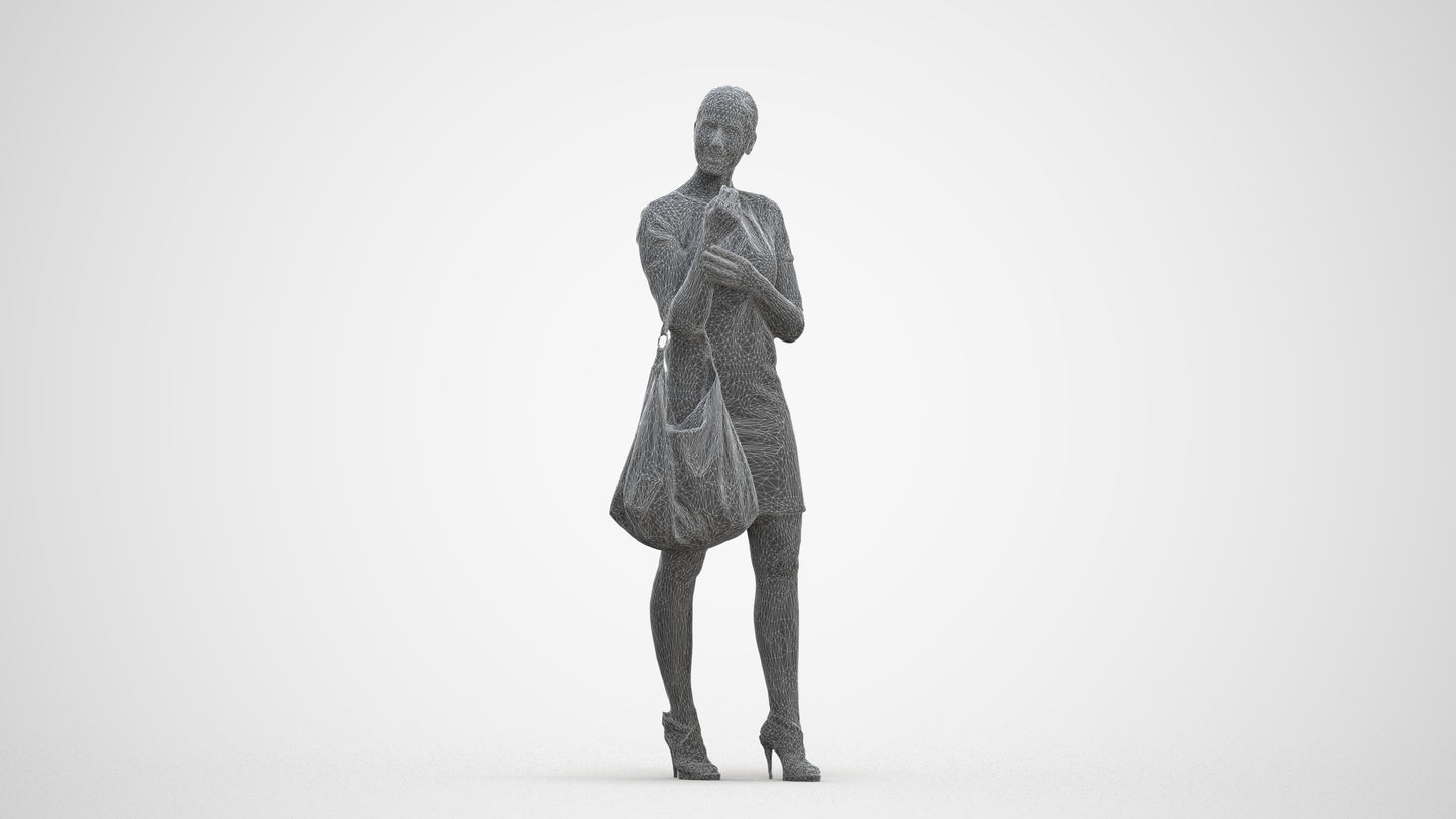 3D people model woman business standing, scanned human for 3ds Max rendering, three-quarter front view render