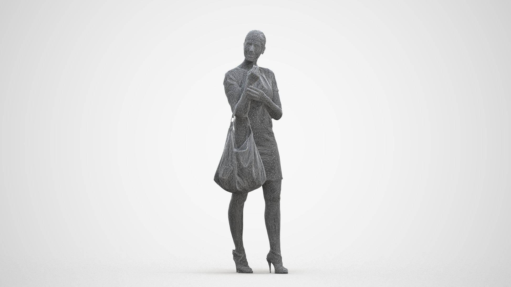 3D people model woman business standing, scanned human for 3ds Max rendering, three-quarter front view render