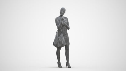 3D people model woman business standing, scanned human for 3ds Max rendering, three-quarter front view render