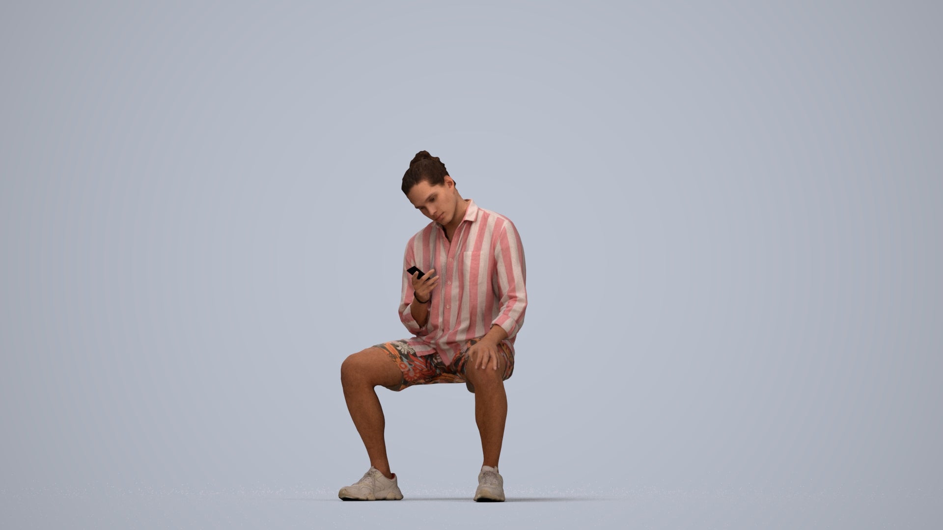 photogrammetry 3D man casual sitting, realistic human model archviz FBX, top-down view render
