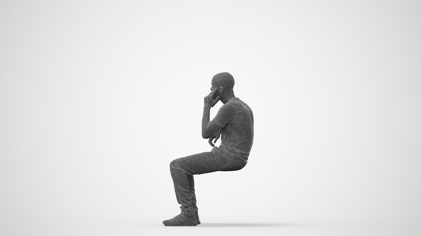 realistic 3D human man casual sitting, archviz people FBX OBJ for Blender, square thumbnail