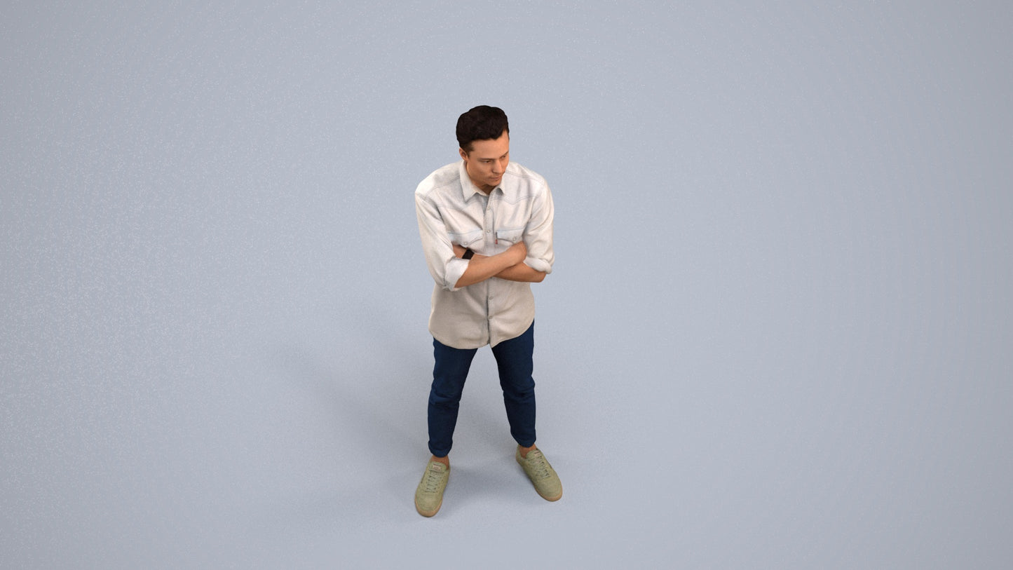3D people model man casual standing, scanned human for 3ds Max rendering, back view render