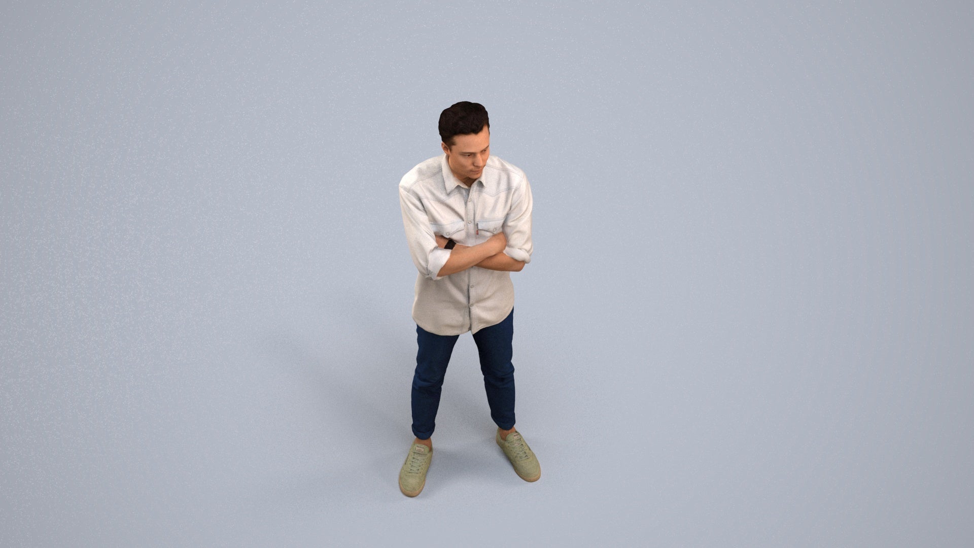 3D people model man casual standing, scanned human for 3ds Max rendering, back view render