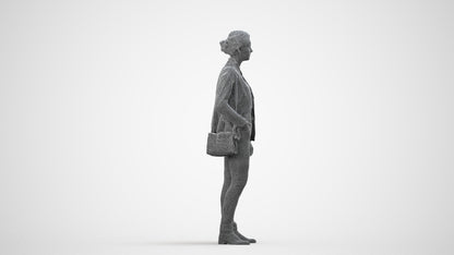 realistic 3D human woman business, archviz people FBX OBJ for Blender, wireframe side view