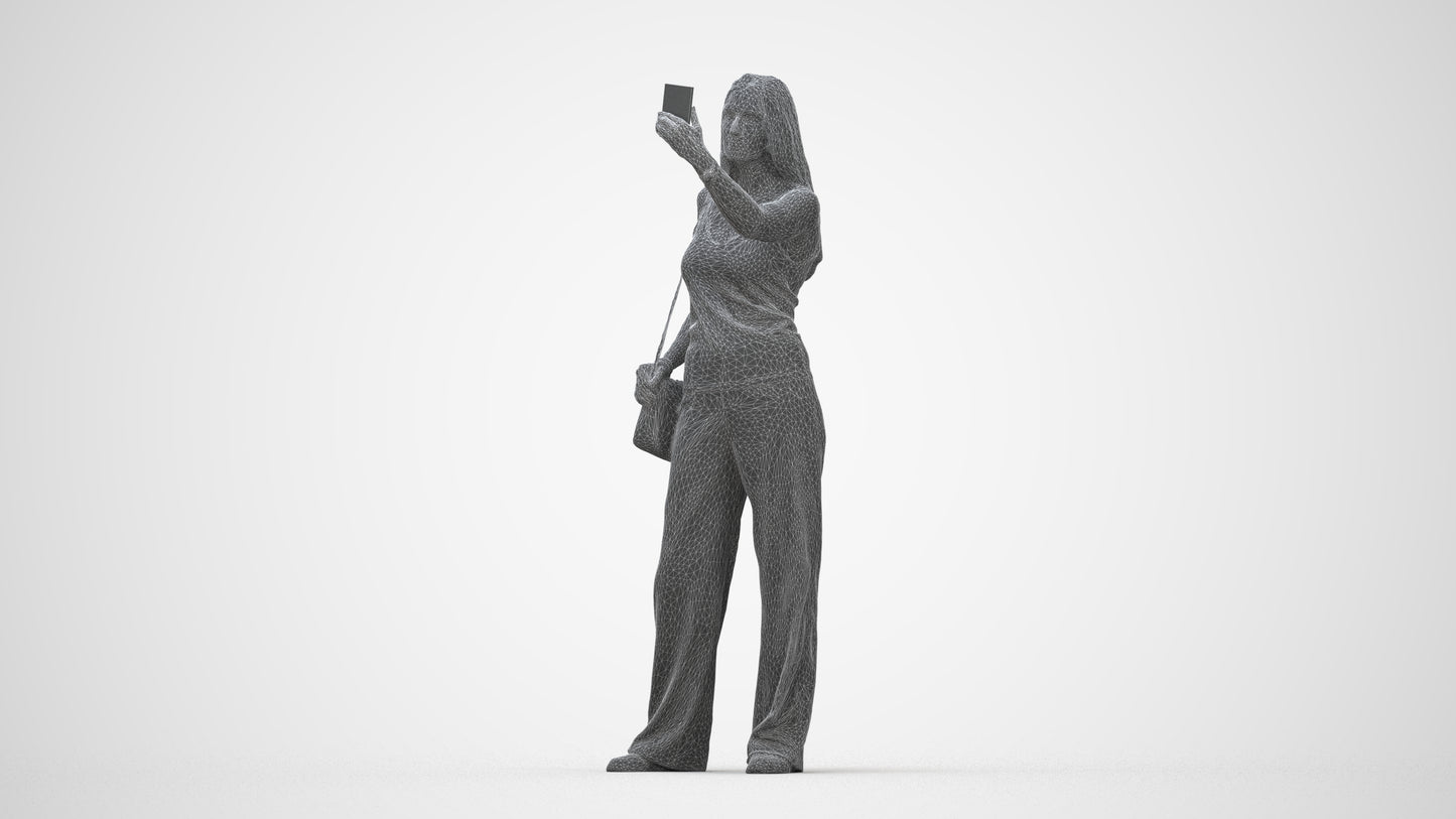 3D people model woman casual standing, scanned human for 3ds Max rendering, wireframe back view