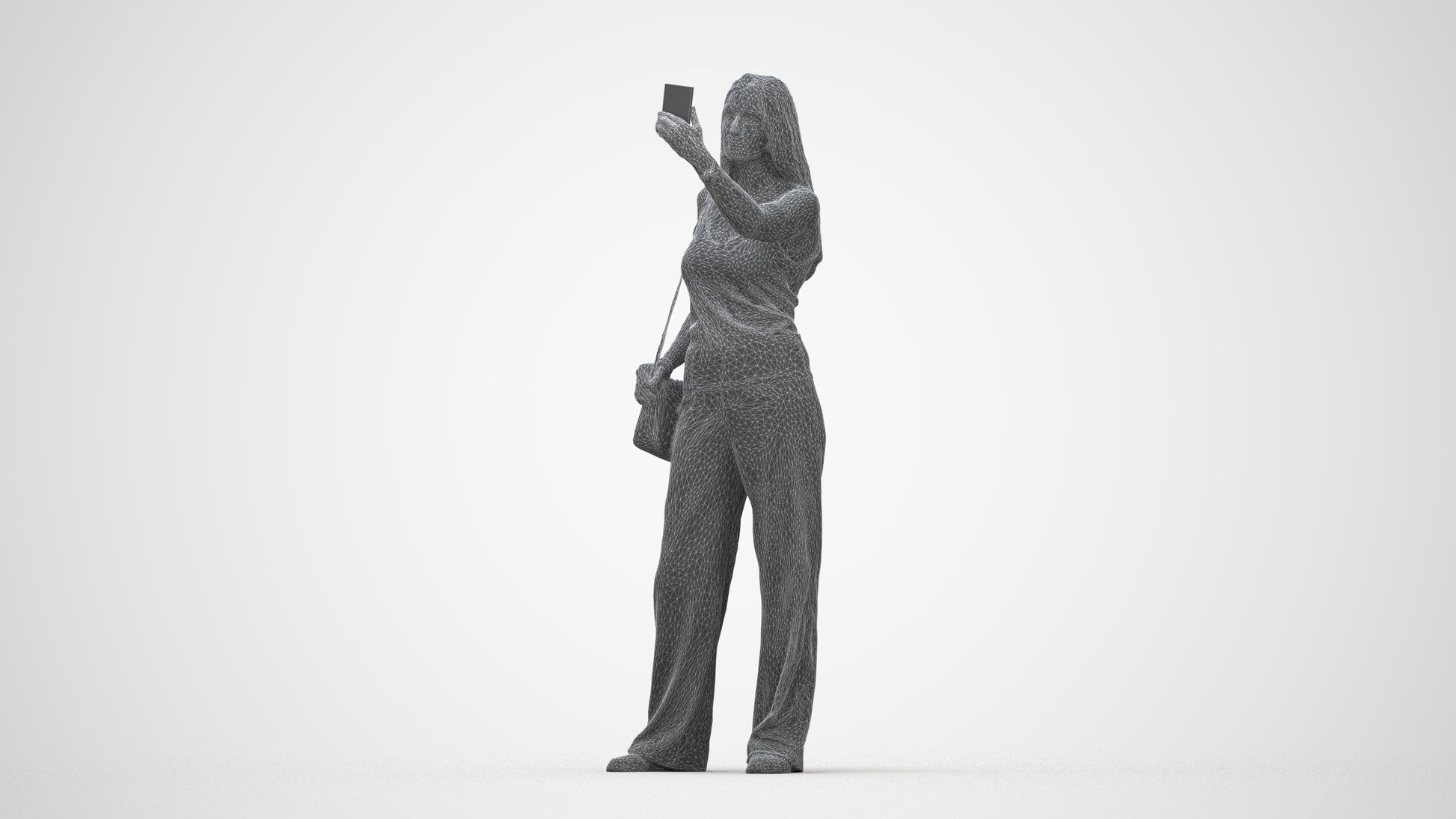 3D people model woman casual standing, scanned human for 3ds Max rendering, wireframe back view