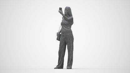 3D people model woman casual standing, scanned human for 3ds Max rendering, wireframe back view