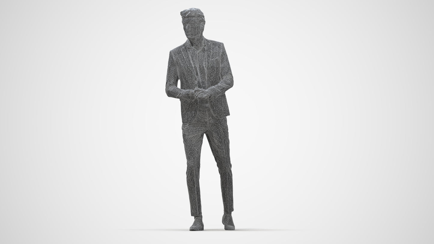 photogrammetry 3D man business, realistic human model archviz FBX, wireframe back view