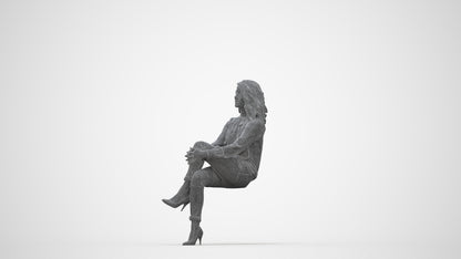 realistic 3D woman casual sitting, scanned archviz people for Blender and 3ds Max, wireframe back view