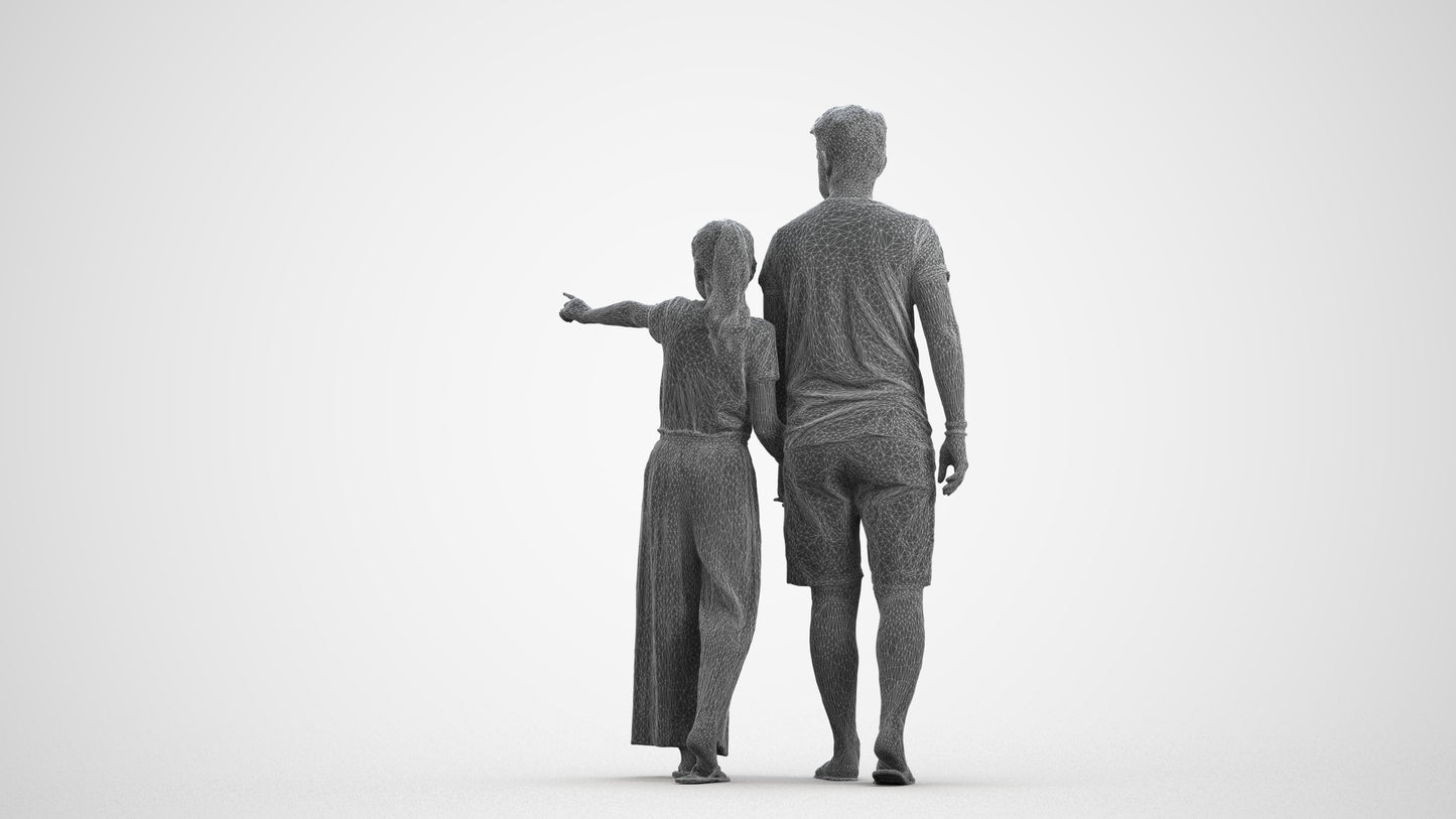 realistic 3D girl casual kids, scanned archviz people for Blender and 3ds Max, wireframe front view