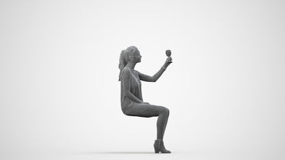 realistic 3D people girl casual sitting, render-ready for V-Ray and Corona, FBX OBJ, wireframe side view