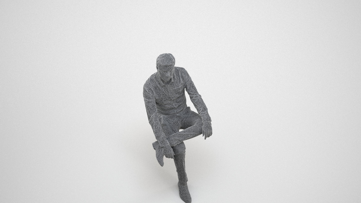 photogrammetry 3D man business, realistic human model archviz FBX, wireframe three-quarter view