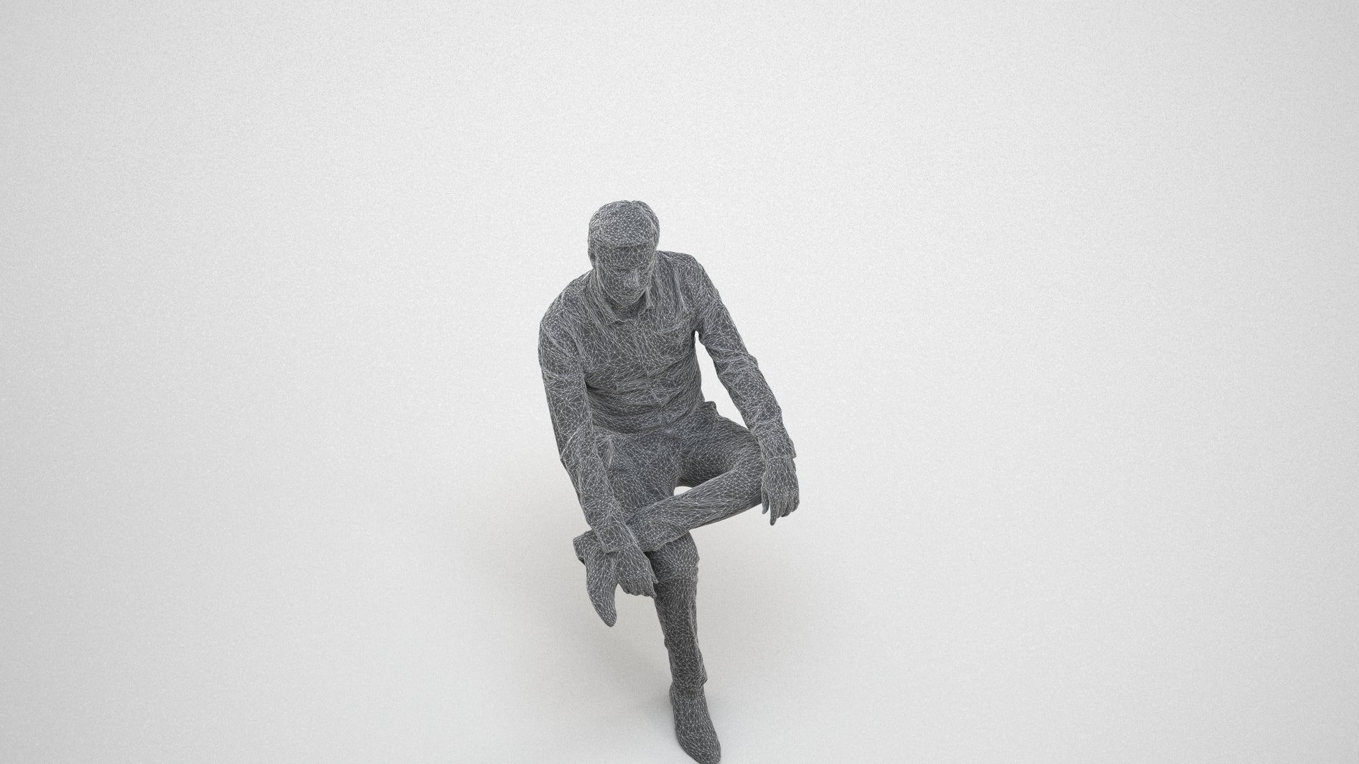 photogrammetry 3D man business, realistic human model archviz FBX, wireframe three-quarter view