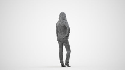 3D people model woman casual standing, scanned human for 3ds Max rendering, wireframe side view