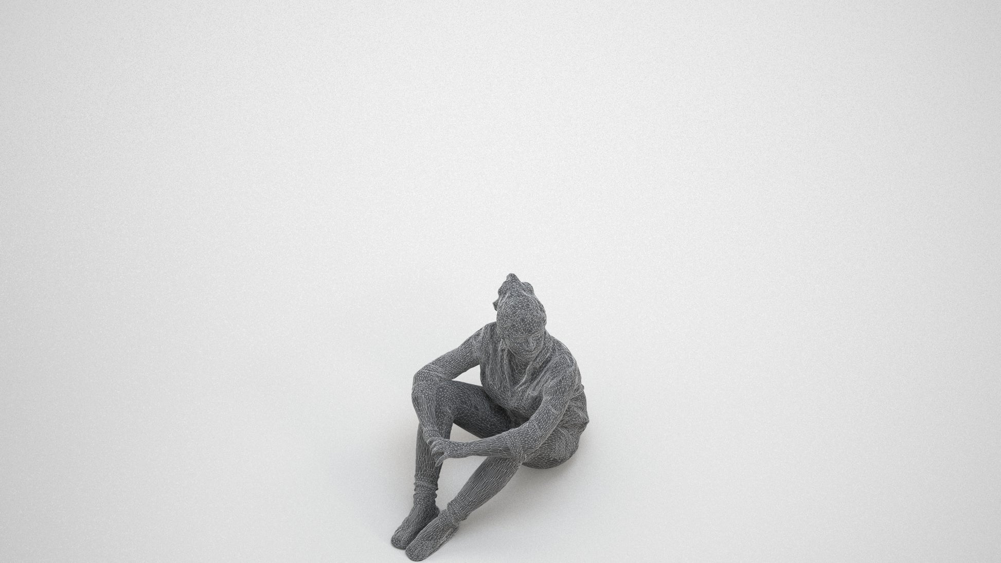 photogrammetry 3D woman casual sitting, realistic human model archviz FBX, wireframe three-quarter view