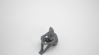 photogrammetry 3D woman casual sitting, realistic human model archviz FBX, wireframe three-quarter view
