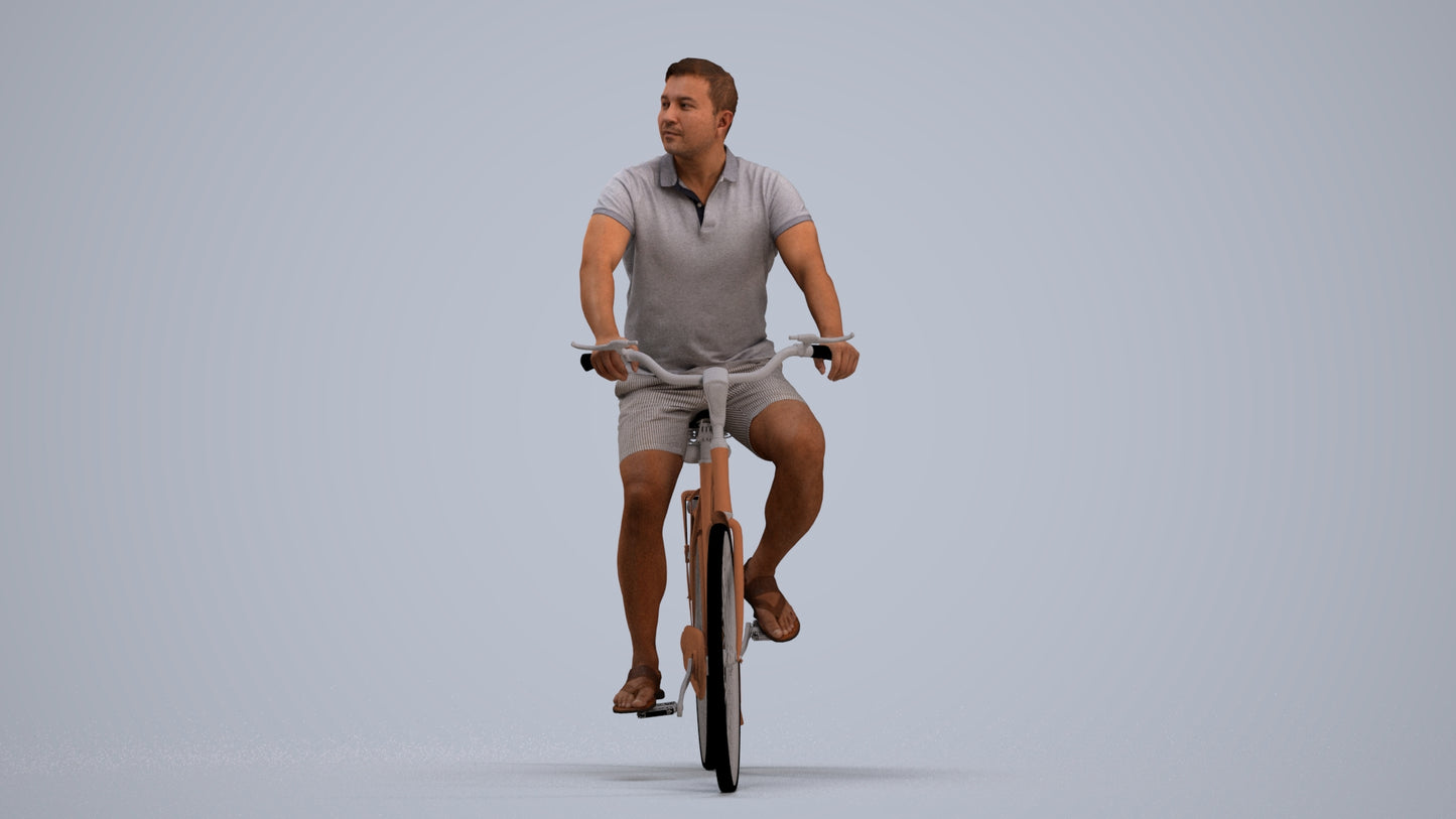 scanned 3D man casual cycling, photogrammetry people for Enscape and V-Ray, standing pose render