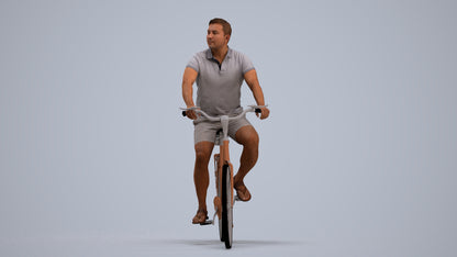 scanned 3D man casual cycling, photogrammetry people for Enscape and V-Ray, standing pose render