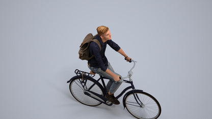 photogrammetry 3D man casual cycling, realistic human model archviz FBX, back view render