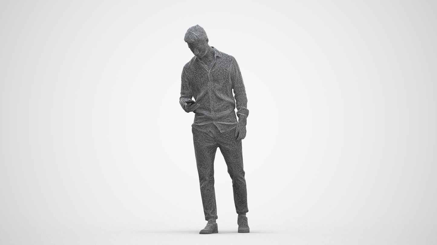 realistic 3D human man casual walking, archviz people FBX OBJ for Blender, three-quarter front view render