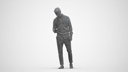 realistic 3D human man casual walking, archviz people FBX OBJ for Blender, three-quarter front view render