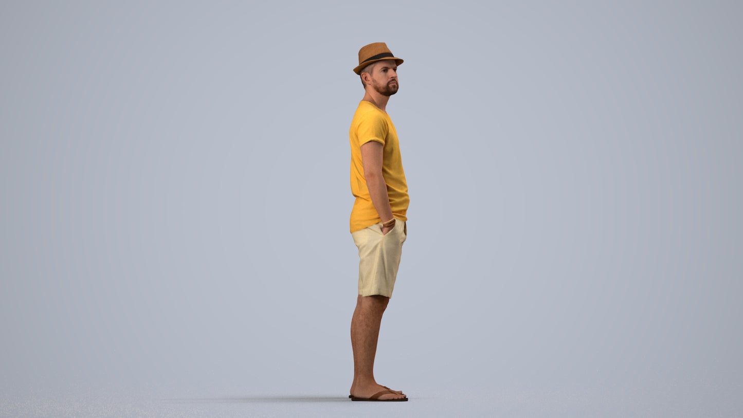 3D scanned man standing casual, photorealistic archviz people for Enscape and SketchUp, side view render
