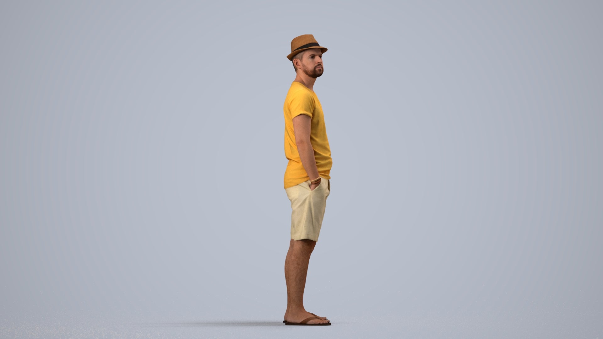 3D scanned man standing casual, photorealistic archviz people for Enscape and SketchUp, side view render