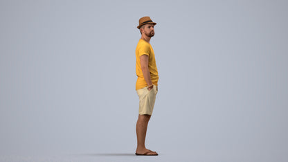 3D scanned man standing casual, photorealistic archviz people for Enscape and SketchUp, side view render
