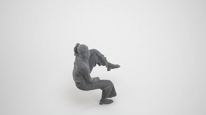 scanned 3D woman casual sitting, photogrammetry people for Enscape and V-Ray, wireframe three-quarter view