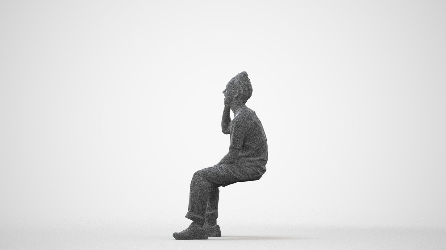 3D people model man casual sitting, scanned human for 3ds Max rendering, square thumbnail