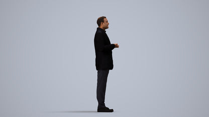 realistic 3D human man formal standing, archviz people FBX OBJ for Blender, side view render
