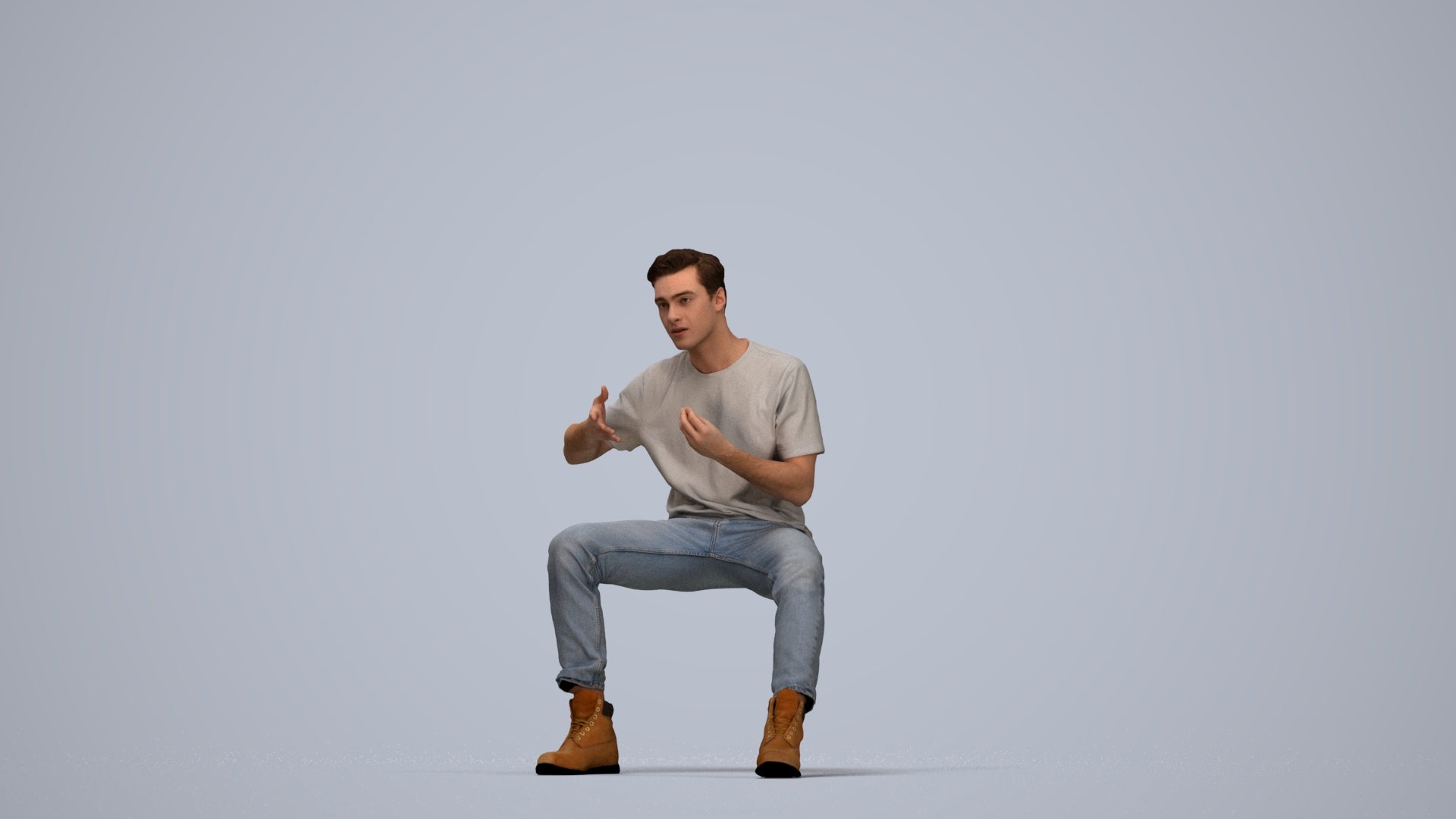 realistic 3D man casual sitting, scanned archviz people for Blender and 3ds Max, top-down view render
